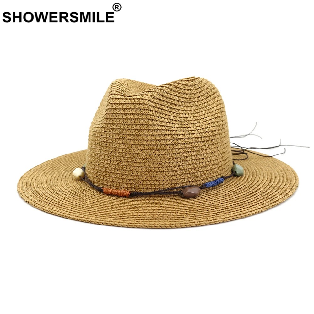 Шляпа от солнца SHOWERSMILE для женщин и мужчин Соломенная Панама с широкими полями