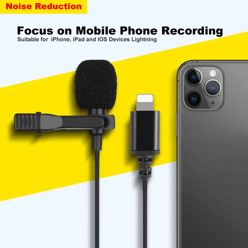 

Mini Microphone Clip-on Lapel Mic Lightning Cable for iPhone X 8 7 iPad Apple Phone Gaming Lavalier Windproof Microphone