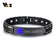 Vnox 1 Тип диабет медицинский оповещение мужские ID браслеты гравировка черный нержавеющая сталь магнитотерапия Исцеление ювелирные изделия