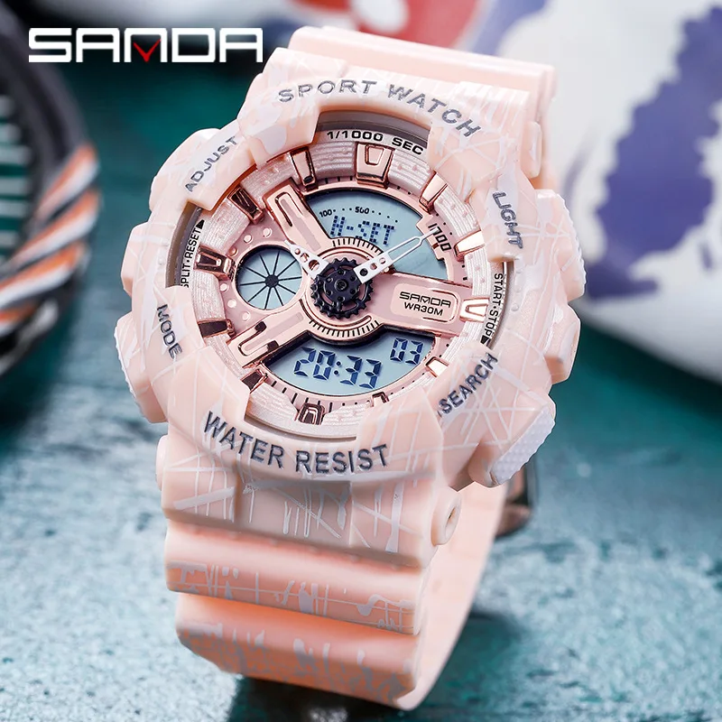 

Sanda Digital Watch Women Fashion Calendar Alarm Clock Resin Water Resistant Couple Sport Watch Men Gifts Reloj Digital Mujer