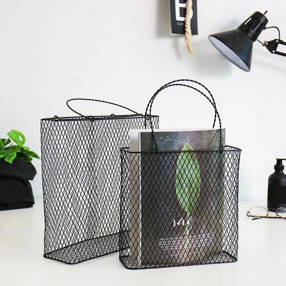 

New Fashion Storage Basket Portable Home Decorated Wall Hanging Storage Rack Net Iron Desk Holder for Magazine Newspaper