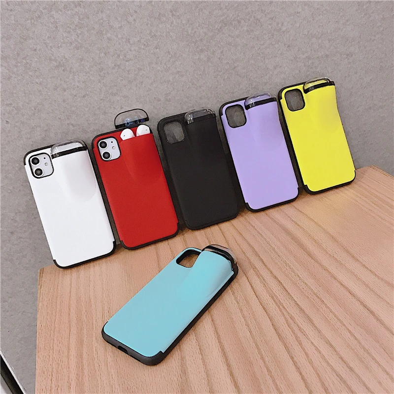 2in1 Luxury Case For iPhone 11 Pro Max XS X XR 7 8 6 6S Plus iPhone11&Air Pods Holder Slot Hard Cover For AirPods 1 2 Pro Cases