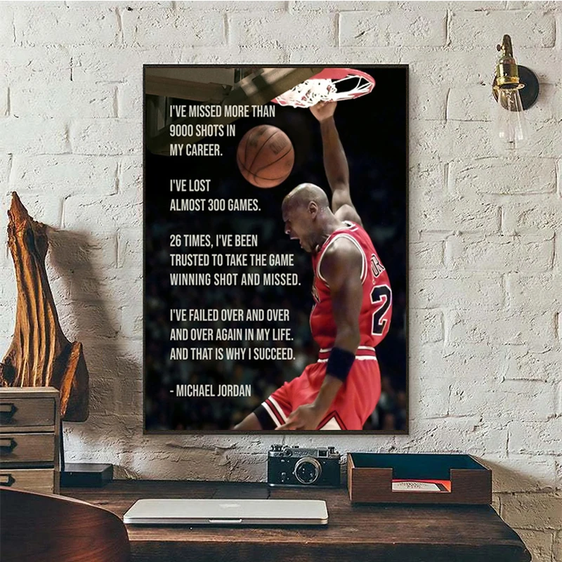 Michael Jordan Sports Poster And Prints Basketball Celebrity Inspirational Canvas Painting Print Home Wall Art Pictures Living R