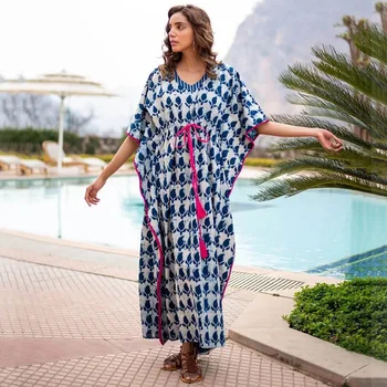 

Beach Dresses And Tunic Cotton Wrap Cover-Ups Loose Zhangs Green Leaf Design Plus Size Dress Bikini Women Upper Garment Animal