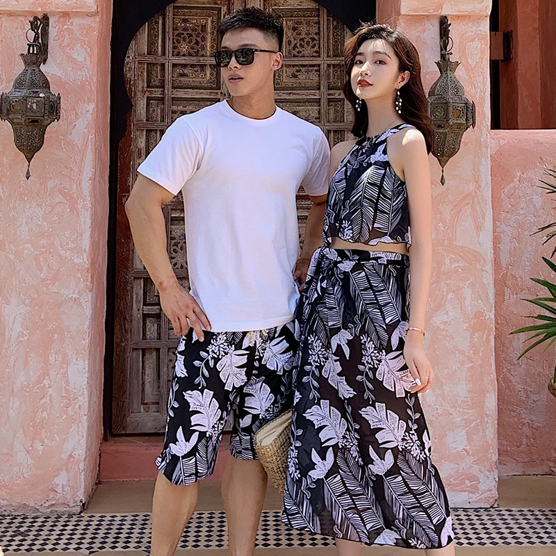 

Couples Swimwear Women Bikini Sets Cover Up Mans Beach Trunks Shorts Lover's Girls Printed Swimsuit Beach Dress 2020