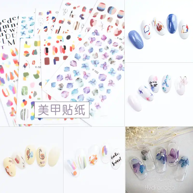 ネイルアートステッカー3dコントラスト色グラフィティネイルステッカーレインボー馬エレガントブルーミングカラーブロックドライフラワー葉 ステッカー スキン Aliexpress
