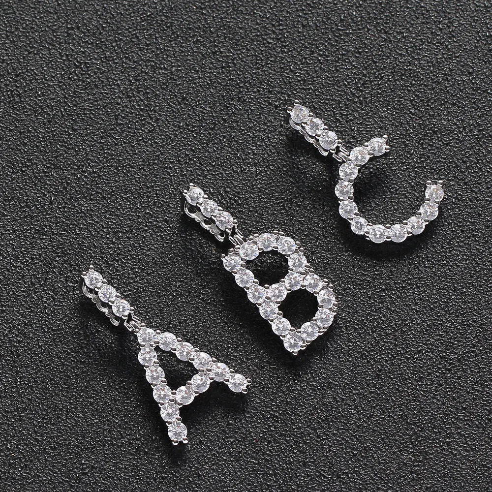 Men Zircon Name Initial Tennis Letter Necklaces & Pendant Gold Silver Color Hip Hop Jewelry for Women with Stainless Steel Chain