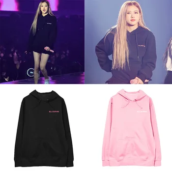 

Kpop Blackpink ROSE with the Same Hoodie Sweatshirts Plus Velvet Thin Long Sleeved Print Letter Harajuku Unisex Spring and Autum
