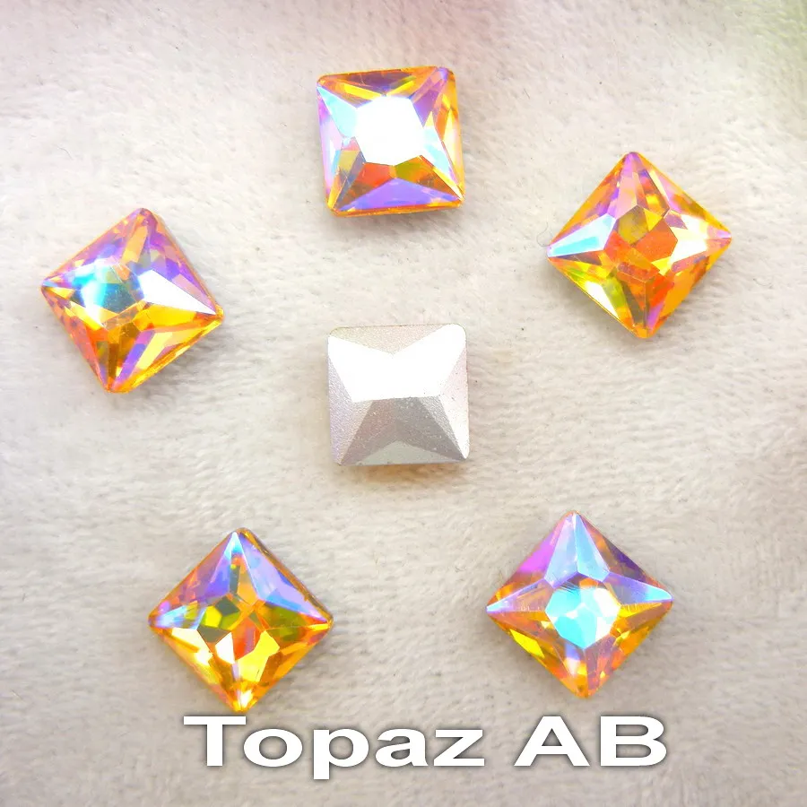 A14 Topaz AB Красивый стеклянный кристалл, 3 размера, прозрачный AB и Радужный цвет, точечная задняя часть, квадратная форма, клей, стразы, бусины, аппликация, nailart, сделай сам, отделка - Цвет: A14 Topaz AB