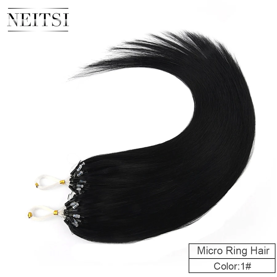 Neitsi искусственные волосы одинаковой направленности прямые петли микро кольца для наращивания волос человеческие микро кольца для волос 1" 40 см 1 г/локон 21 Цвета - Цвет: #1