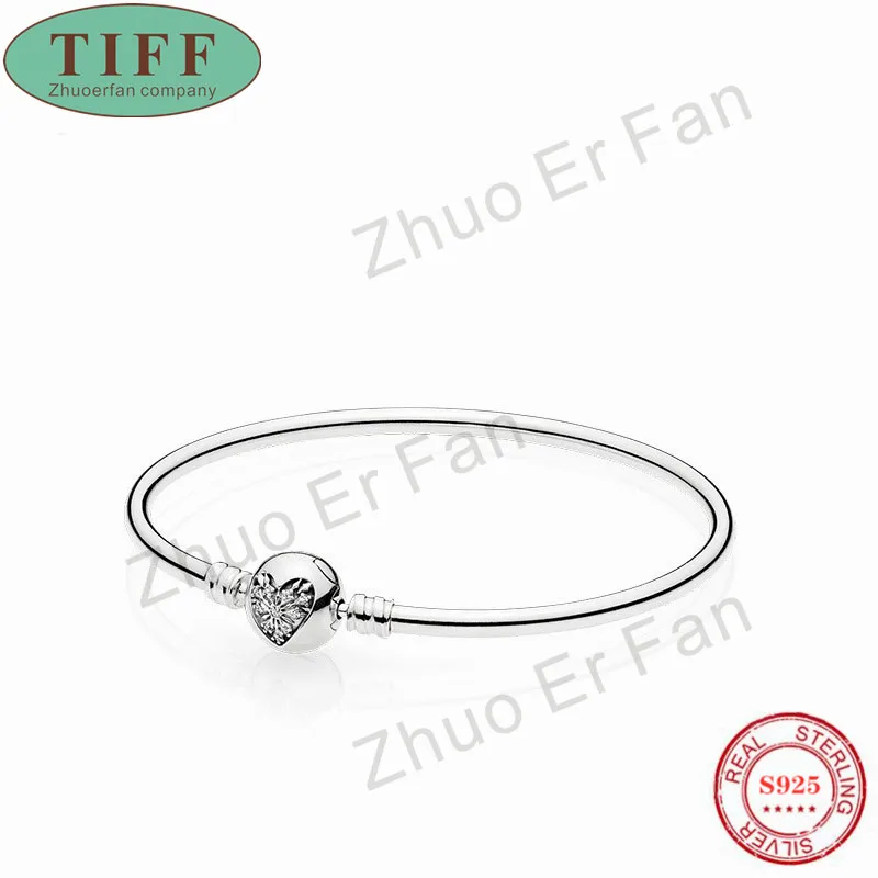 TIF pan 925 пробы Серебряный браслет для женщин, в форме сердца классический логотип Роскошные Модные женские ювелирные изделия подарок - Окраска металла: Посеребренный