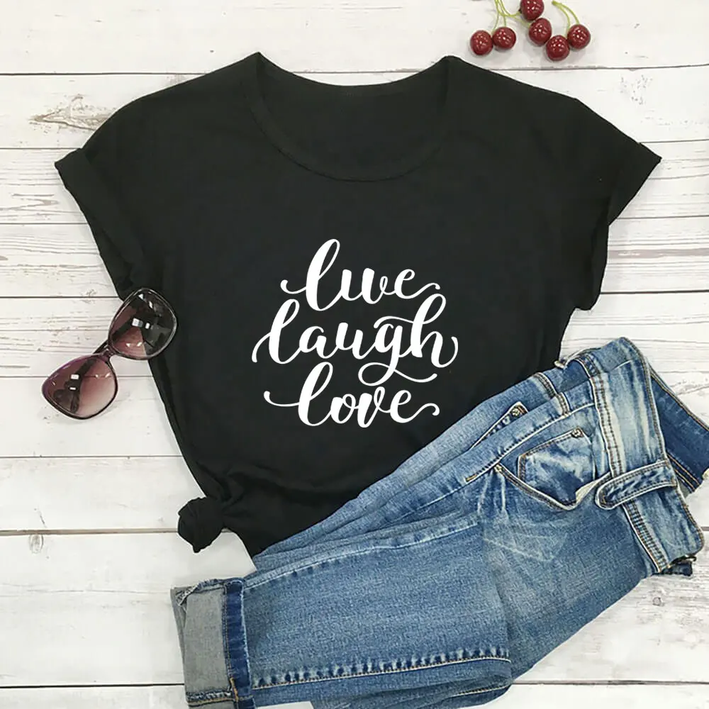 

Live Laugh Love New Arrival Valentine's Day Tshirt 100%Cotton Women T Shirt Unisex Funny Summer Casual Short Sleeve Top Love Tee