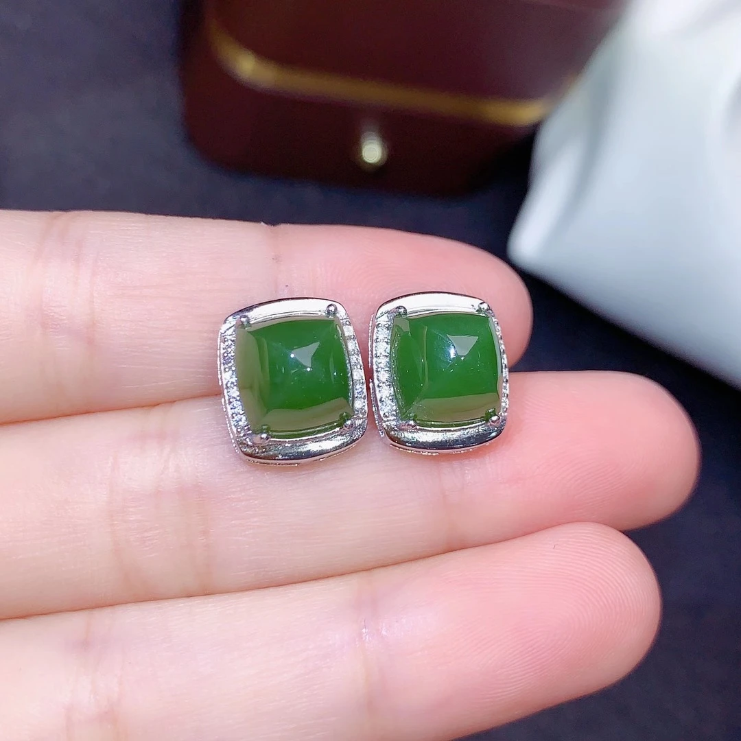 

CoLife Jewelry Sugarloaf Cut Gemstone Stud Earrings for Party 8mm Natural Jade Earrings 925 Silver Jasper Jewelry