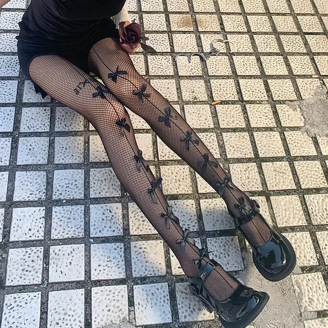 Snake Tights Women Black Anime Pantyhose KT Cat Pattern Fishnet Stockings Sexy Harajuku Hosiery Nylon Women's Lolita G Tights QIGEHUDIE-B