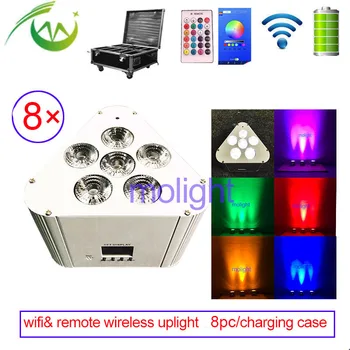 

8pc/charging case Wifi IRC Remote Control Wireless dmx Uplighting 6*18w RGBWA UV 6in1 LED DJ Par Stage Cube Light for Weddings