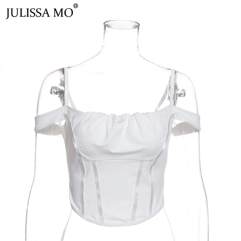 white V Neck Слушай МО белый Для женщин майка Sexy с открытыми плечами майки верх с лямками женские летние узкие уличная топ на бретельках розового цвета - Цвет: white V Neck