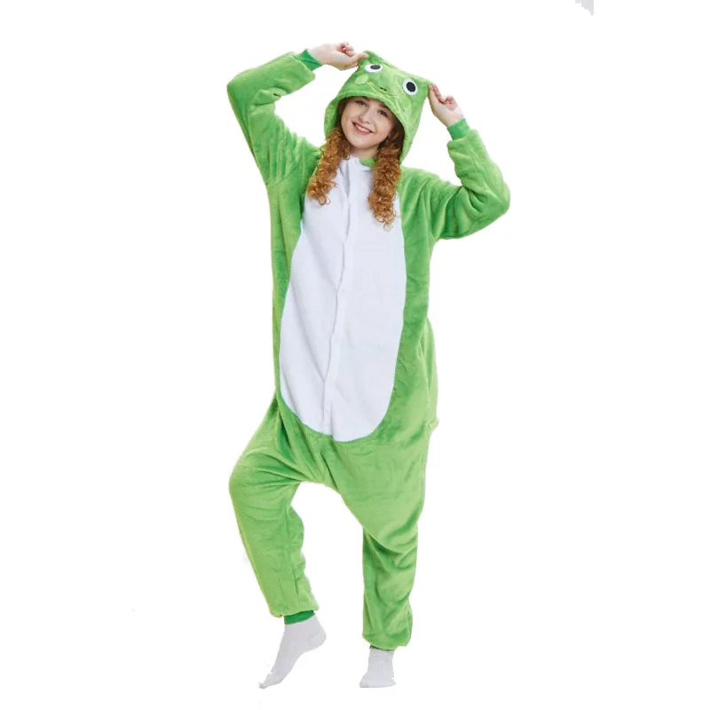 Animal Frog Women Pajama Suit kigurumis Men Night Sleepwear Winter Flannel Onepiece Pyjamas Fantasias Party Cosplay Costume