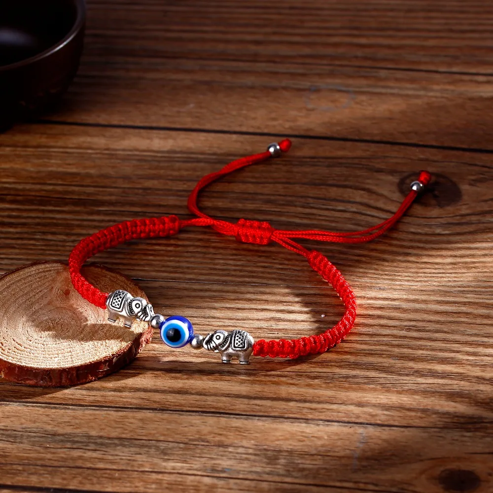 Turtle Elephant Hamsa Hand Blue Evil Eye Glass Beads Pendant Lucky Red Braided Rope Chain Bracelet For Women Men With Good Luck