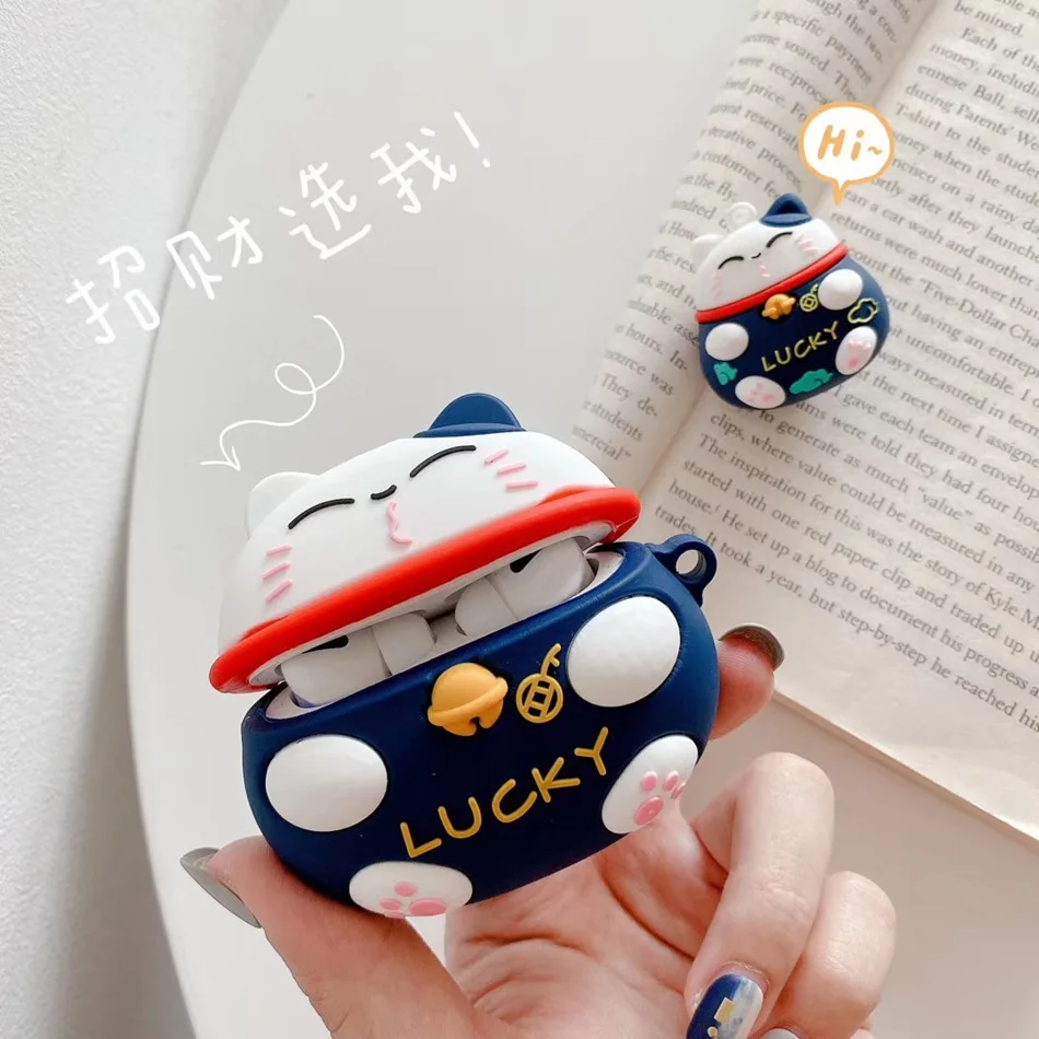 Для AirPods Pro Чехол 3D Милый Забавный инопланетянин кавайный мультяшный чехол для наушников для AirPods 3 Мягкий защитный чехол с крючок карабина - Цвет: blue cat