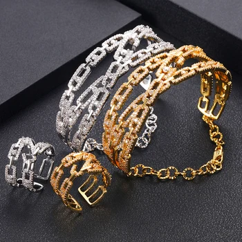 

jankelly luxury Unique African Bangle Ring Set Jewelry Sets For Women Wedding Cubic Zircon Crystal CZ Dubai Bridal Jewelry