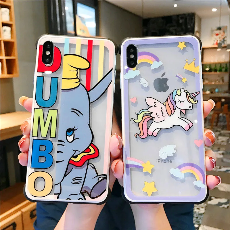 

Dumbo Cute Cartoon blue Elephant circus case for Apple iPhone X Xs Mas Xr 8 7 6 6s Plus tempered glass phone coque back Cover