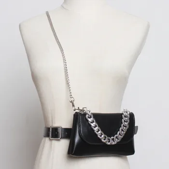 

2020 New Design Belt Bags For Women Black Stylish Casual Messenger Bag Female Trendy Chain Bag High Fashion Tide Waist Bag ZK588
