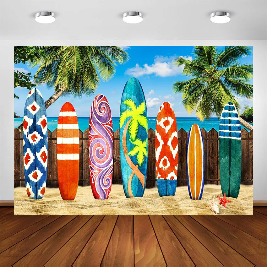 

Tropical Backdrop for Photography Surfboard Hawaii Beach Backdrop Summer Party Decoration for Photo Studio Photocall