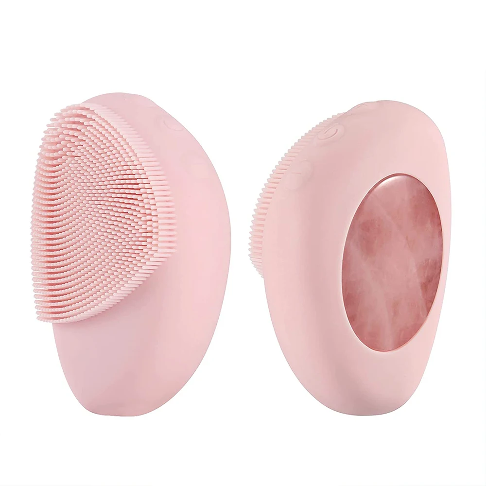 Sonic Silicone Facial Cleansing Brush With 42℃ Heated Rose Quartz Anti-Aging Natural Jade Facial Massager Waterproof Skin Care curren 8355 luxury classic business quartz men watch with alloy strap band