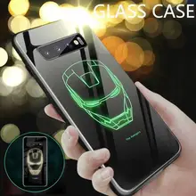 Чехол из закаленного стекла с изображением Мстителей Marvel для samsung Galaxy S10 5G Plus S10E S8 S9 Note 8 9 10, светящийся Темный светодиодный чехол для телефона с изображением Железного человека