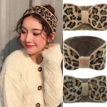 

2022 New For Women Trend Leopard Color Elastic Headband Fashion Keep Warm Plush Knitting Bowknot Hair Band Yoga Hair Accessories