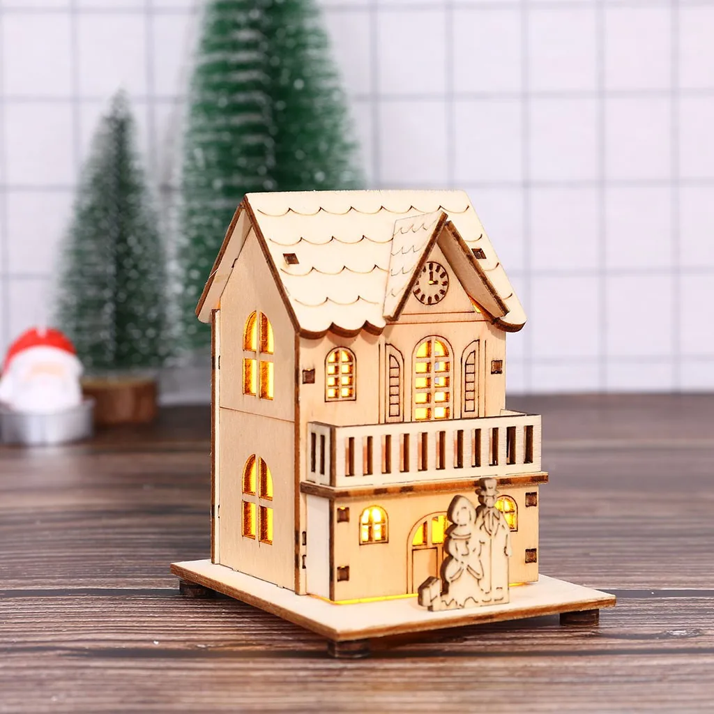 Детские Рождественские игрушки теплый домик маленький деревянный светодиодный домик освещенная кабина для вечерние украшения креативная модель Рождественская игрушка#927