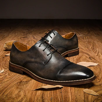 

2020 Free Shipping Handmade Genuine Leather Derby Shoes Lace Up British Style Business Footwear For Men Round Toe BL016-1