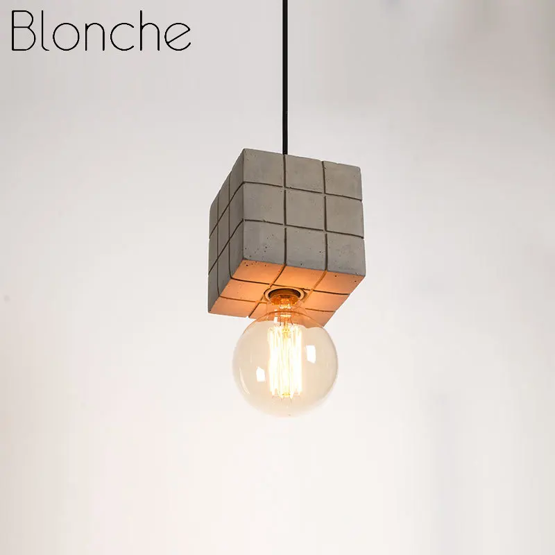 Blonche, современный цементный подвесной светильник E27, подвесной светильник в форме кубика Рубика, освещение для столовой, кухни, декор, светильник