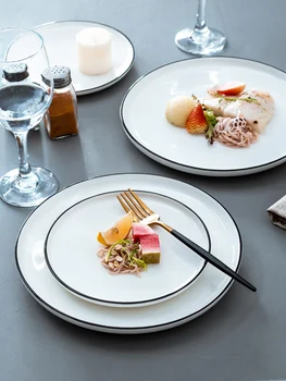 

Ceramics Round Disc White Household Western-style Food Disk. Noodles Disc Steak A Dish Of Pizza And Dishes Plate Commercial