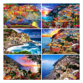 

LZAIQIZG Full Square/Round Diamond Embroidery Town Craft Kit Sale 5D DIY Diamond Painting Landscape Mosaic Seaside Handmade Gift