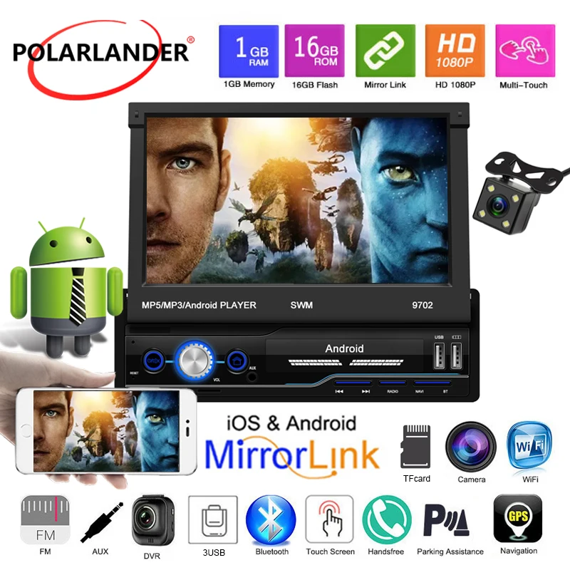 MP5 автомобильный радиоприемник 9702 дюймов Android GPS WiFi 1din iOS AUX 2-USB 8 1 система Mirror Link 7