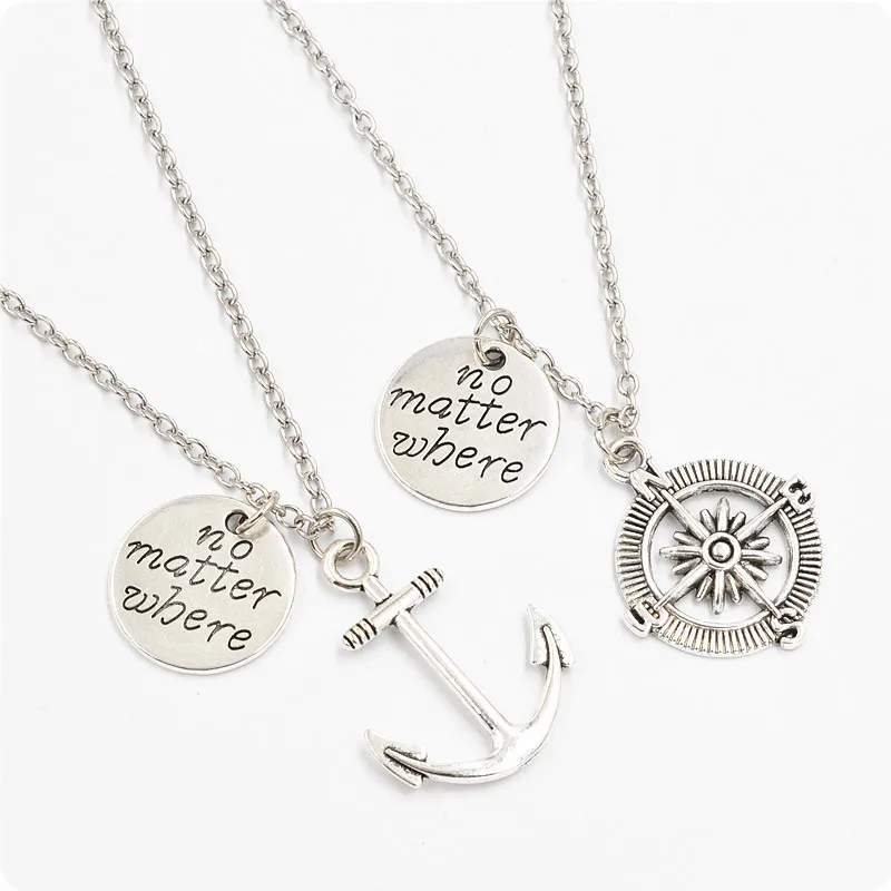 

Europe And America Popular Ornament No Matter Where Boat Anchor Compass Key Chain Lettered Couples Pendant Necklace