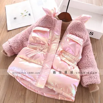

New Winter Girls Clothing Fashion 3-8years kids Snowsuit Kids Colorful Children Warm Outerwear Jackets Splice Wool Down Jacket