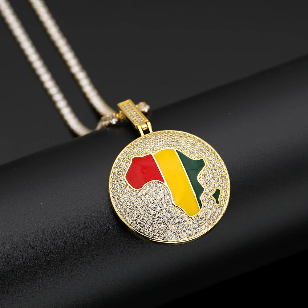 

Hip hop color drop oil map of Africa Map pendant round Bling Iced Out Zircon Fashion PoPular Men Cool Accessories Selected