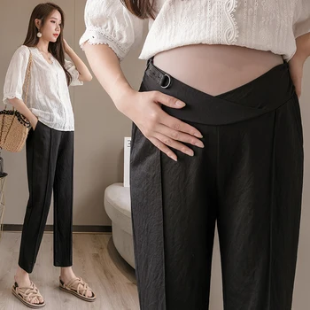 

905A# Summer Thin Linen Maternity Work Pants Across Low Waist Belly Pants Clothes for Pregnant Women Pregnancy Straight Trousers