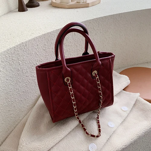 Модная стеганая сумка для женщин, вместительные сумки, повседневные женские сумки на плечо, женские большие кожаные сумки - Цвет: Burgundy