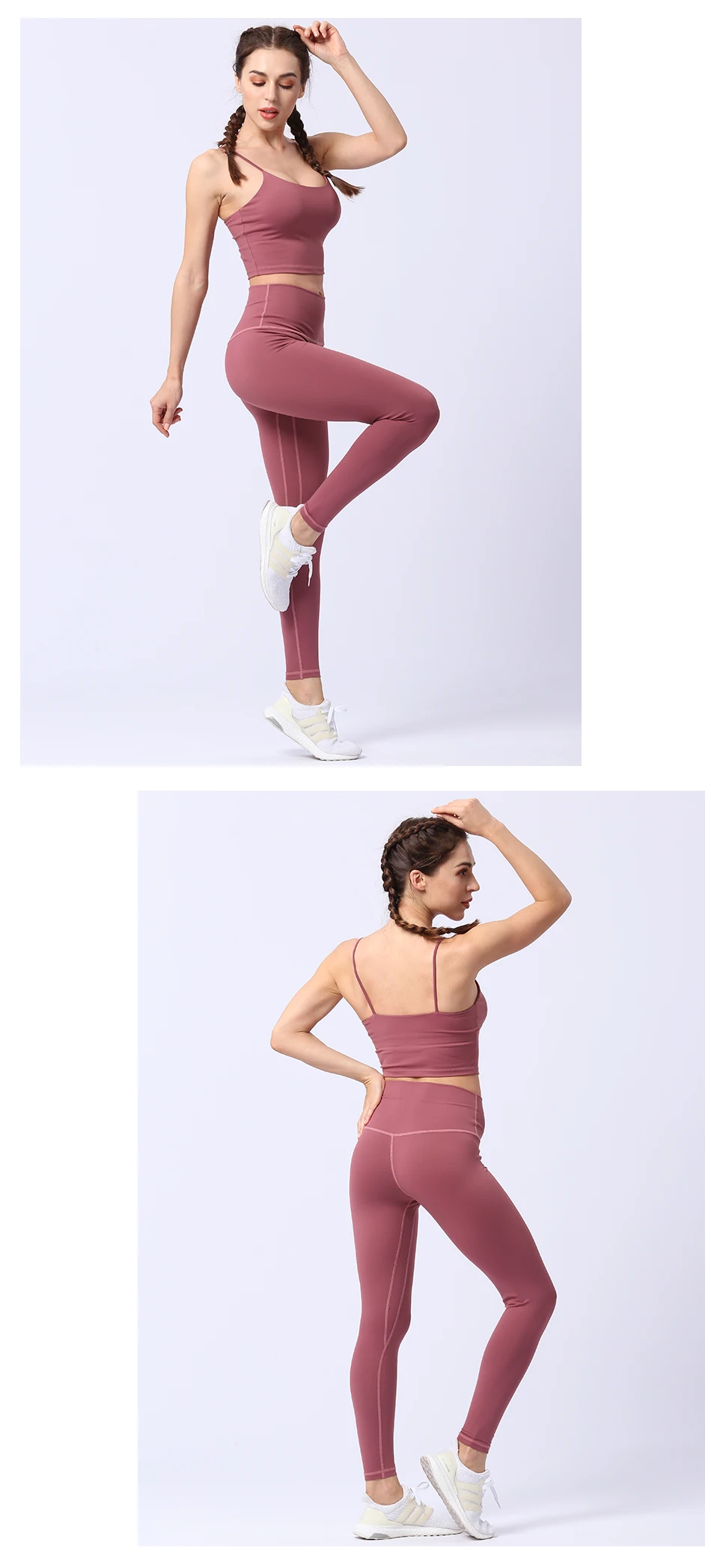 Спортивный женский костюм для фитнеса, Женская нейлоновая однотонная спортивная одежда, комплект для йоги, женская одежда для спортзала, одежда для бега, женский спортивный костюм