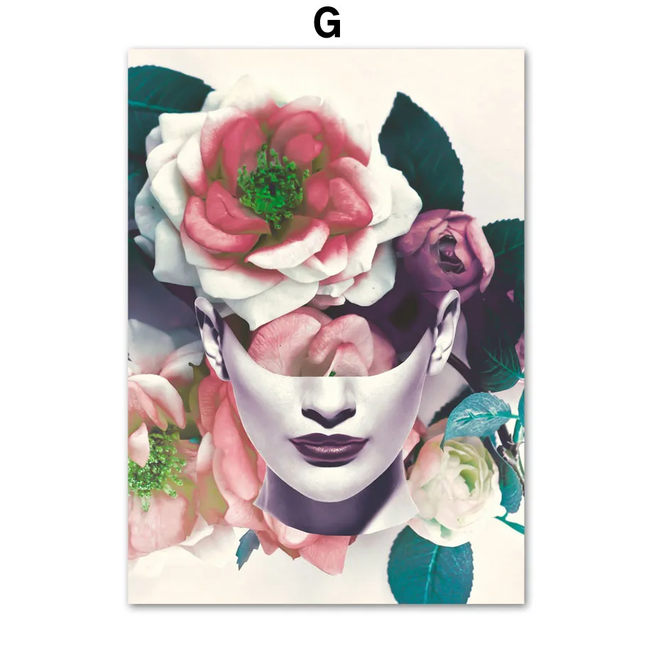 Абстрактная девушка растение листья розовая Цветочная стена искусство холст живопись плакаты на скандинавскую тему и принты настенные картины для декора гостиной - Цвет: G