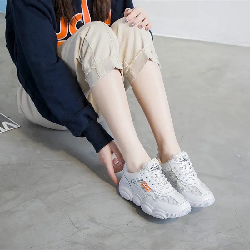 

Breathable Mesh Athletic Shoes Women's 2019 Summer New Style Casual Dad Shoes Women's Thick Bottomed Genuine Leather Online Cele