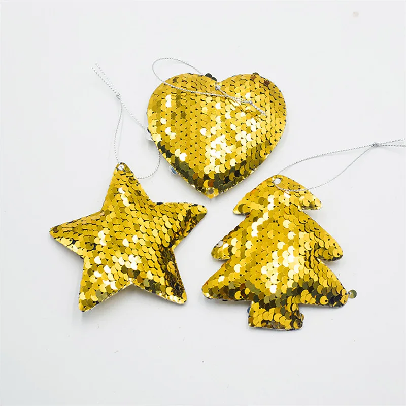 gold tree 3 предмета в комплекте, рождественское, с блестками Ангел поделки своими руками год елочные украшения для дома Adornos De с утолщённой меховой опушкой, хороший подарок для женщин - Цвет: gold tree