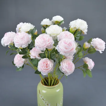 1 Branch Rose Pink Silk Peony Artificial Flowers Bouquet 2 Big Head and 1 Bud Fake Flowers for Hotel Home Wedding Decoration