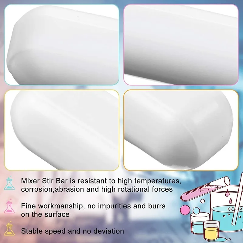 5Pcs 8mm/0.3inch PTFE Magnetic Stirrer Mixer Stir Bar, White Color, Stir Rod Magnetic, Laboratory Bar, Plate Magnet