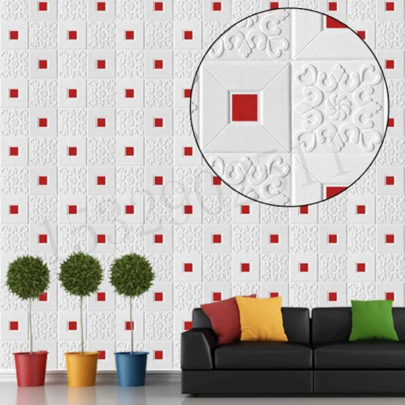 3D Self Adhesive Wall Sticker PE Foam Brick Panel Waterproof Livingroom 70x70cm 