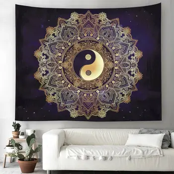 

Yin Yang Mandala Tapestry Home Decor Black Wall Hanging Gossip Tapestry Cloth Hot Stamping Fabric Tapestries Blanket