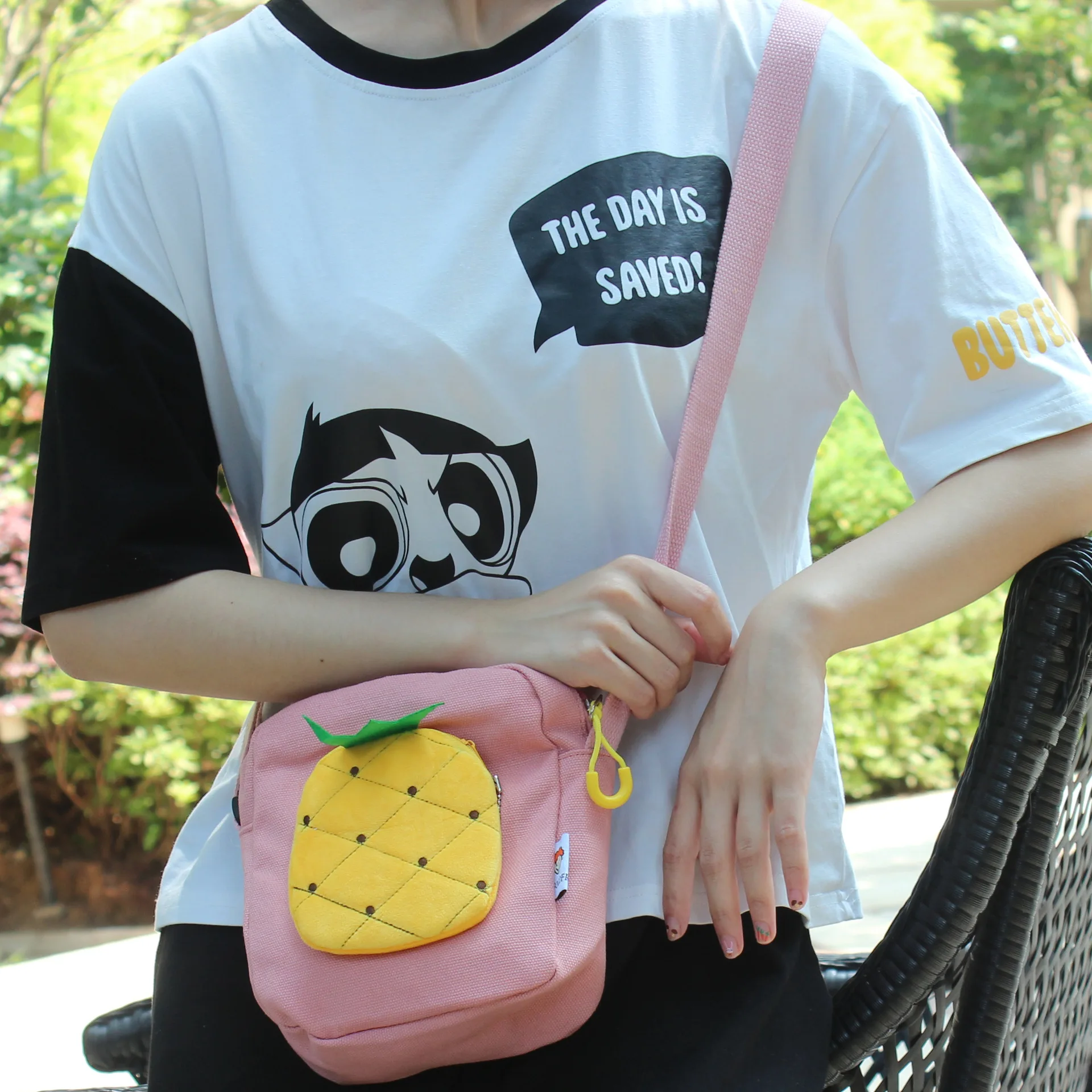 Сумка в виде ананаса, универсальные холщовые с застежкой-молнией, милая сумка, регулируемый плечевой ремень, повседневный рюкзак, женская сумка через плечо